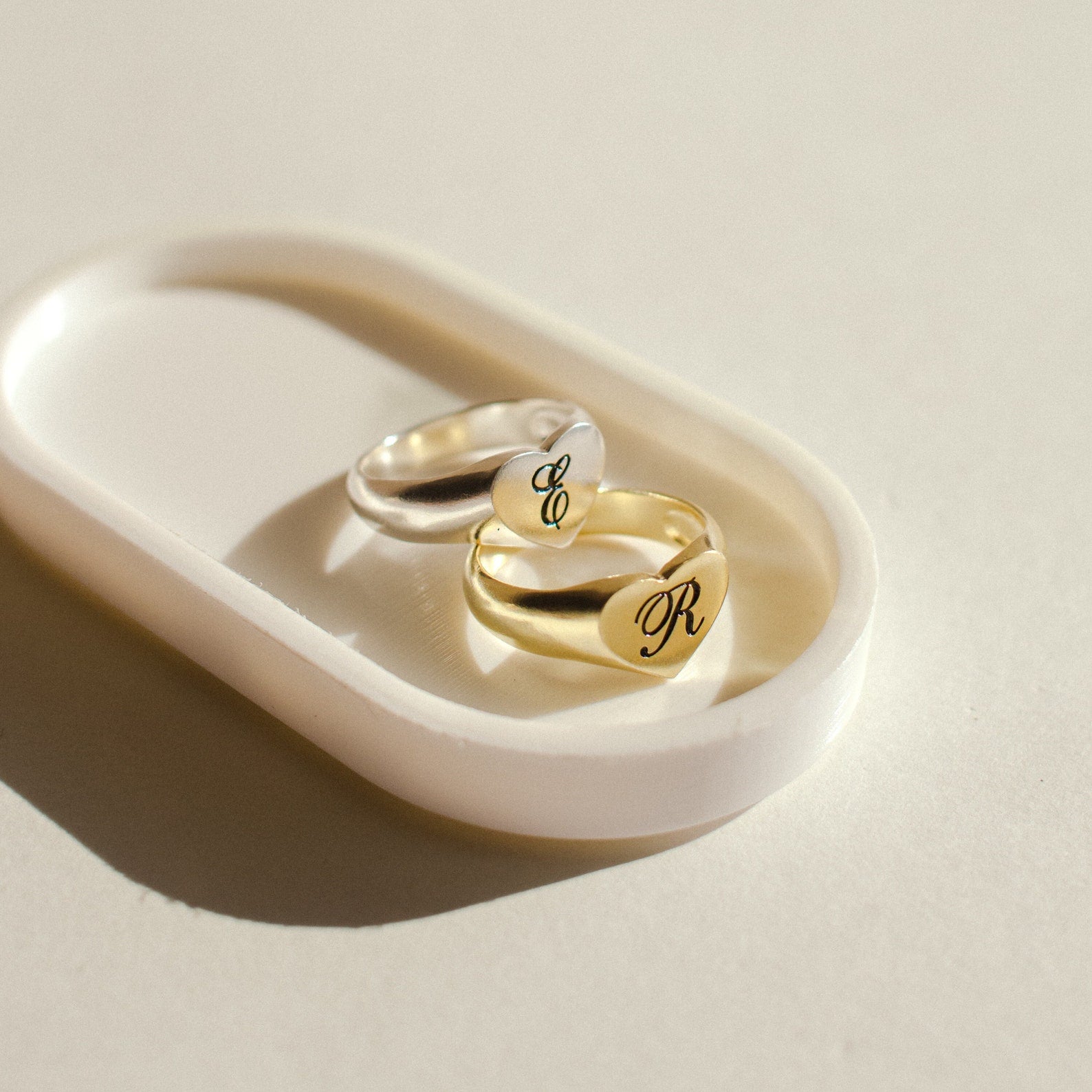 Stackable Inez Initial Ring - 14K Solid Gold - Oak & Luna